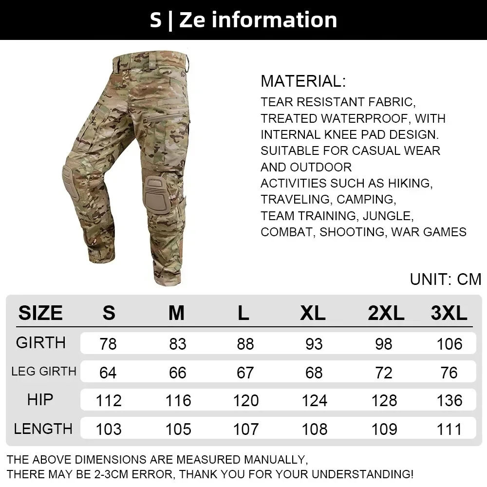 Pantalones de combate para hombre al aire libre + rodilleras, pantalones tácticos, pantalones de camuflaje para senderismo, ropa de trabajo y caza, resistente al desgaste con múltiples bolsillos - imagen 3