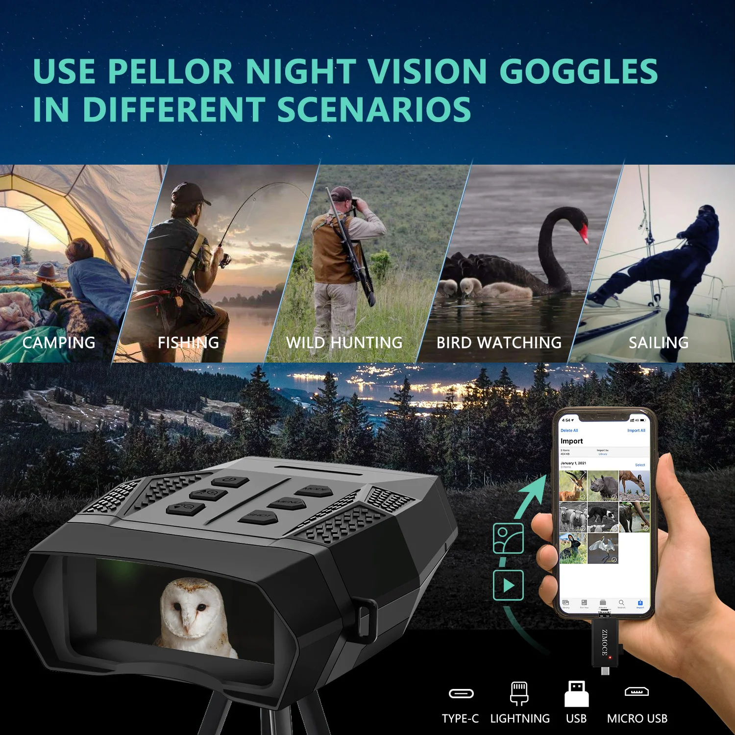 Binoculares de visión nocturna 4X de 1312 pies/400M NV5000 HD NV, telescopio de caza Digital infrarrojo mejorado, cámara de vídeo NV IR - imagen 3