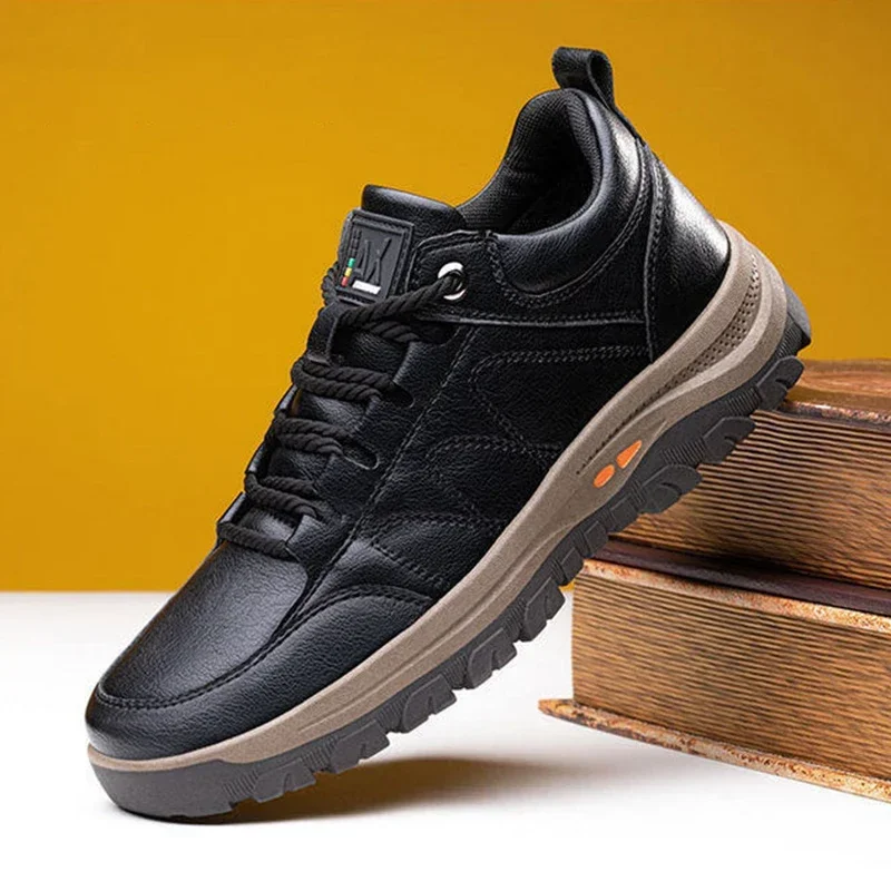 Zapatos de cuero informales de marca para hombre, botas de seguridad para el trabajo para conducir al aire libre, moda urbana, mocasines de negocios para hombre, otoño - imagen 3