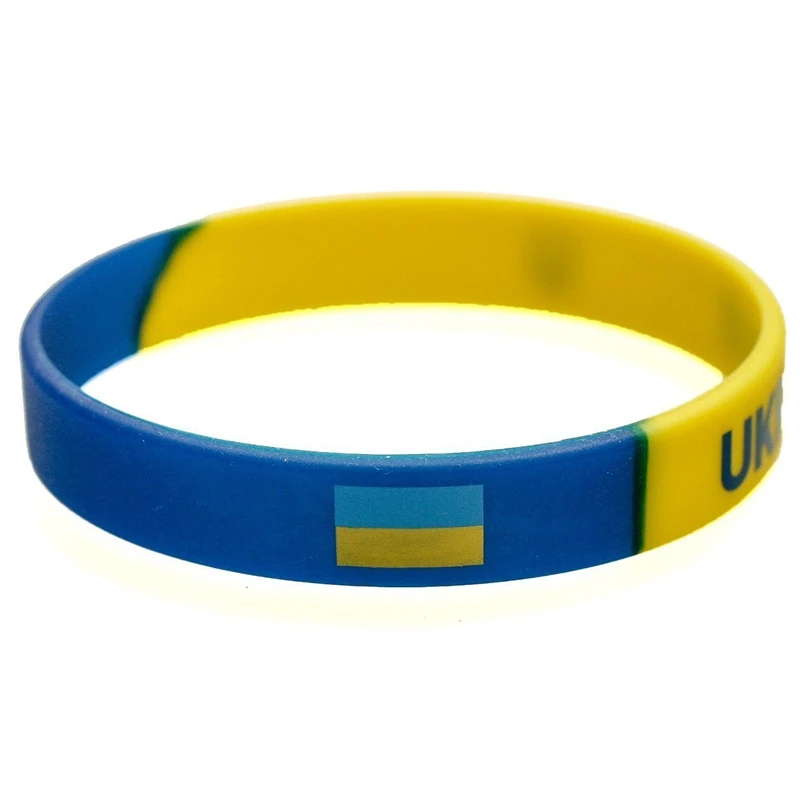 Pulsera de silicona elástica con bandera nacional de Ucrania, brazalete deportivo patriótico de Ucrania, regalos con logotipo, 1 unidad - imagen 2