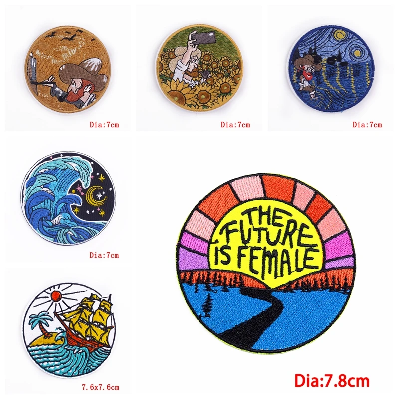 Prajan, 10 Uds., parche bordado de ondas de Van Gogh, parches para planchar para ropa, parches termoadhesivos para ropa, parche de corazón de Van Gogh - imagen 3