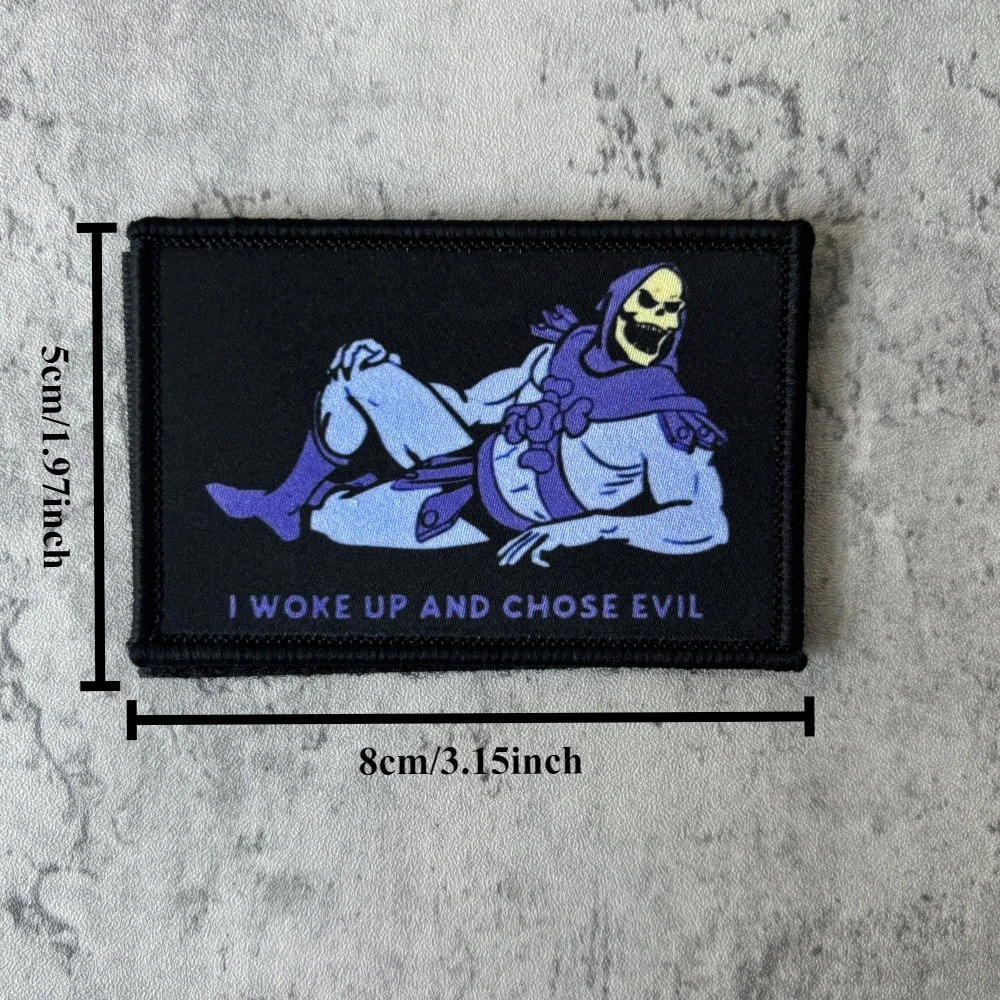 Parche táctico I WOKE UP AND CHOSE EVIL para ropa, emblema de gancho y bucle con estampado de muerte, insignia de moral militar, brazalete, pegatinas para mochila - imagen 3