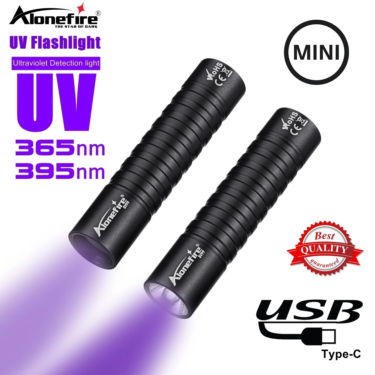 Mini linterna UV de 365nm y 395nm, linterna ultravioleta recargable por USB, marcador de tiña para gatos y orina de mascotas, lámpara fluorescente de escorpión y mineral de dinero - imagen 2