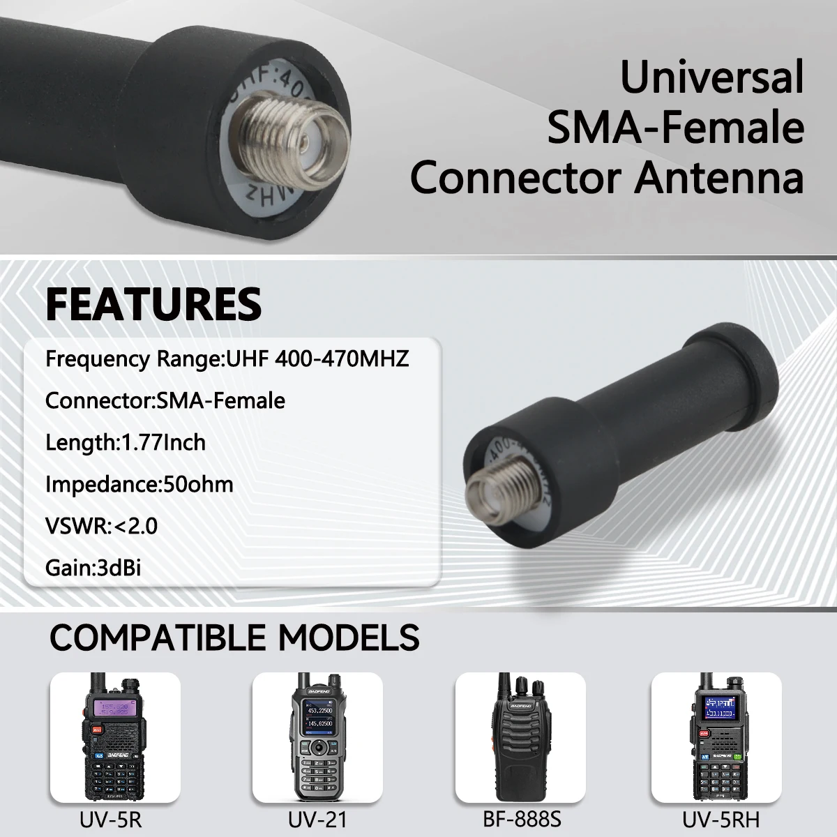 Antena ABBREE antena rechoncha SMA-hembra UHF 400-470MHz antena de Radio bidireccional para UV-5R UV-21 PRO Walkie Talkie Mini antena - imagen 2