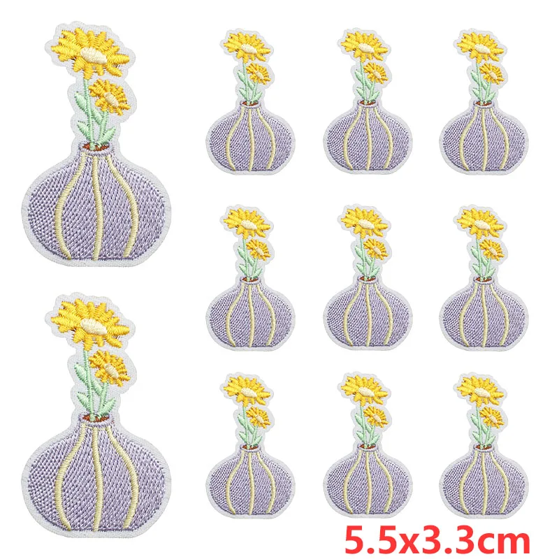 10 unids/lote de apliques de flores/plantas en maceta/parche bordado para planchar en parches para ropa, parches termoadhesivos para ropa DIY - imagen 5