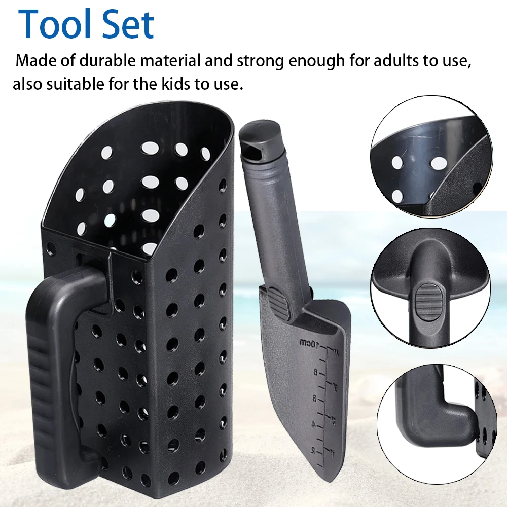 Juego de pala para arena con detección de metales, pala y paleta para arena de plástico ABS, ergonómicamente resistente, portátil, para tesoro