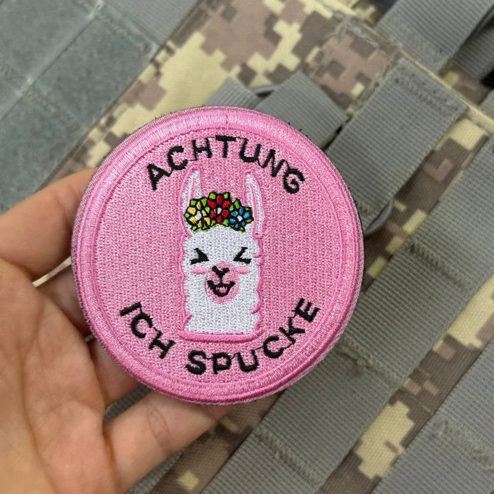 Insignia de moral táctica de Alpaca "Achtung Ich Spit Lama", parches de gancho bordados militares personalizados para ropa, pegatina para mochila - imagen 3