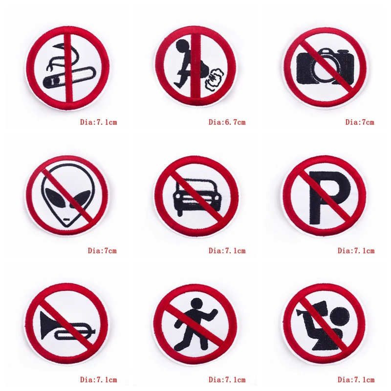 Parches bordados de precaución para ropa, eslogan de prohibición, mochila para Jeans, pegatina para coser, bricolaje, 10 unids/lote - imagen 5
