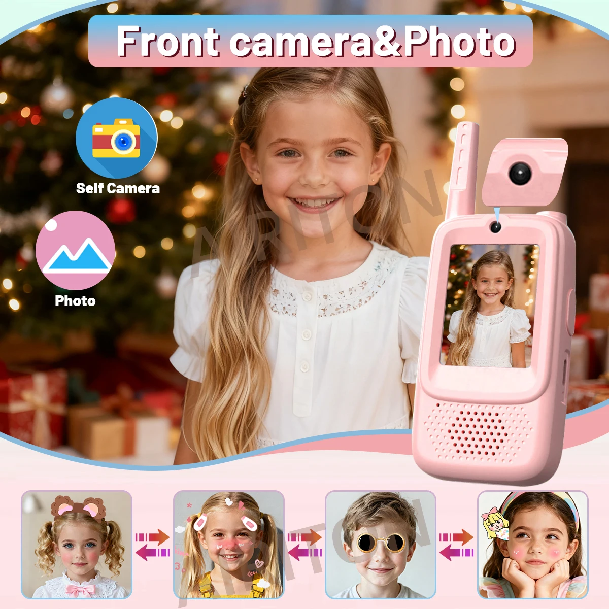 Walkie Talkie de juguete para niños AIRITON JK300/JK200, videoportero divertido, pantalla grande con funciones de mejora, Radio de comunicación, 2 uds. - imagen 5