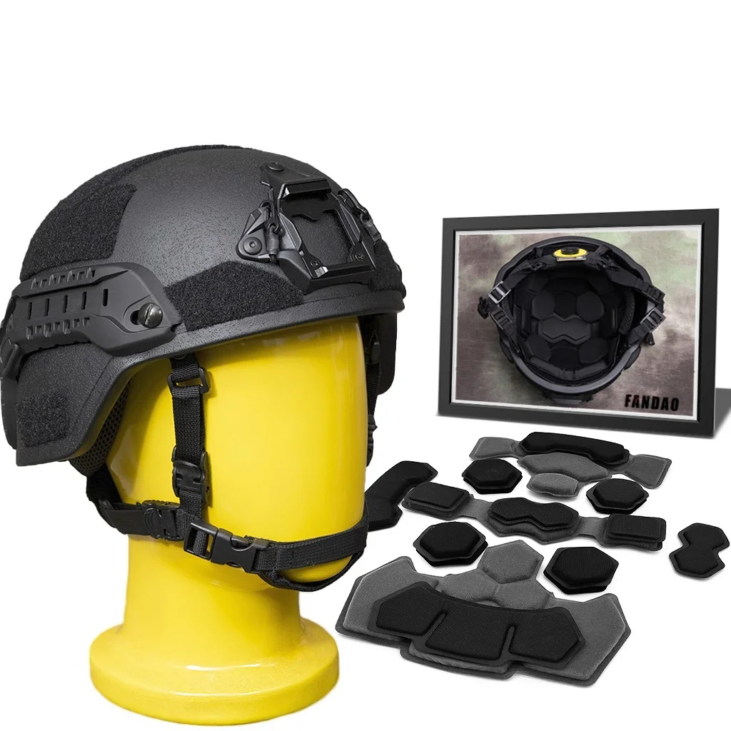 MICH/ACH Casco a prueba de balas NIJ Nivel IIIA+, soporte NVG de aleación de aluminio mejorado y riel ARC, tamaño de cabeza ajustable, cojín interior suave