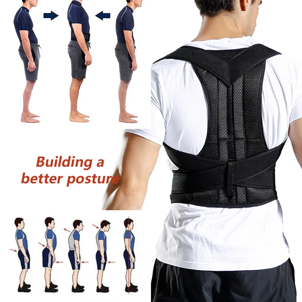 Corrector de postura de cintura trasera, cinturón corrector ajustable para adultos, entrenador de cintura, soporte Lumbar para hombro, cinturón de soporte de columna vertebral, chaleco negro - imagen 2