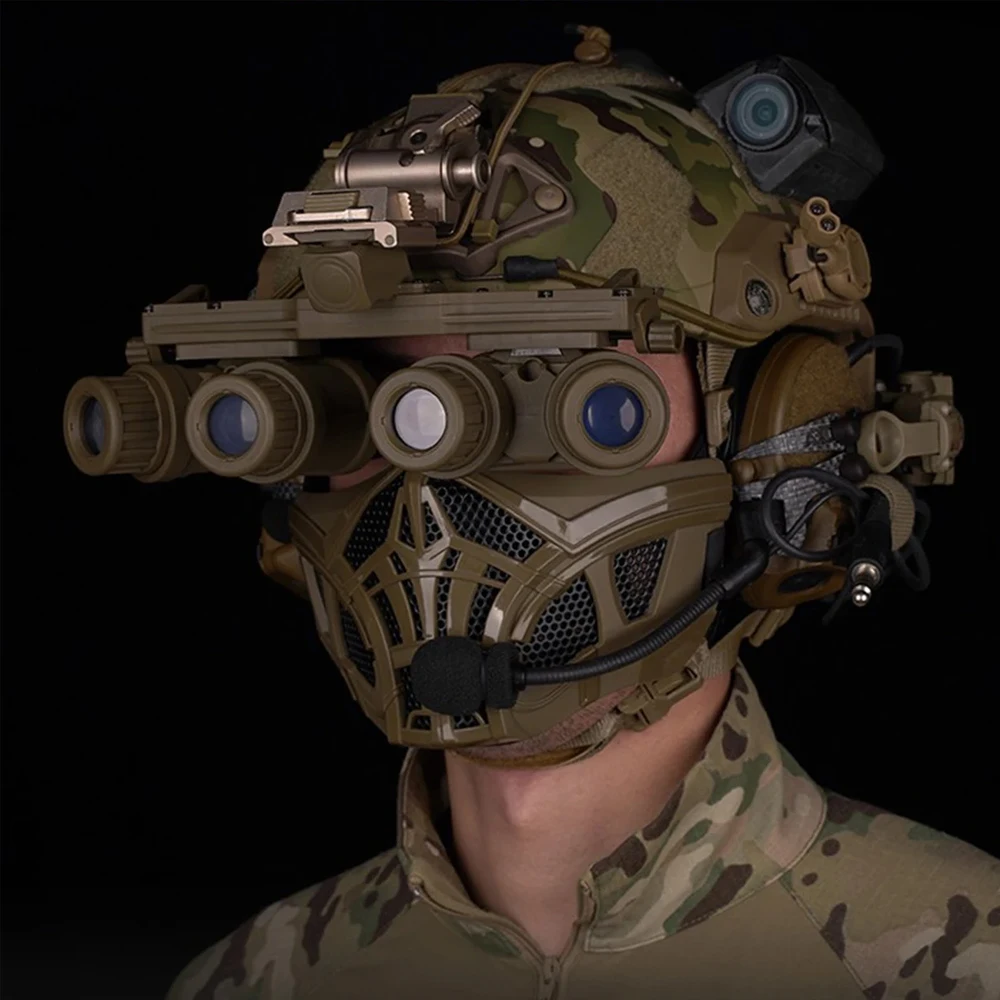 Máscara de malla de media cara para Airsoft Máscara de gel de sílice transpirable con protección para las orejas Para CS, caza, paintball, tiro, Halloween, cosplay - imagen 2