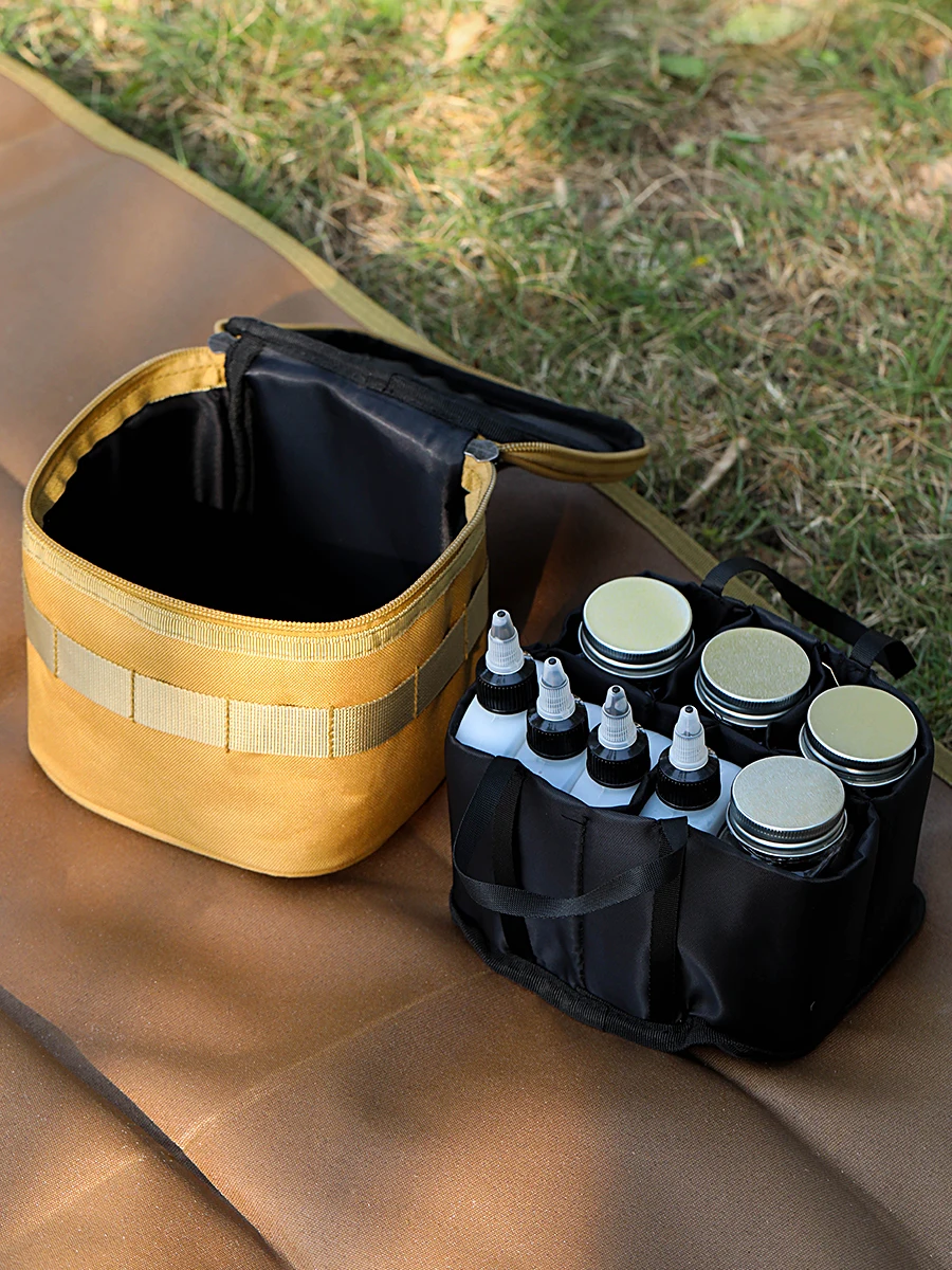 Kosibate-bolsas para botellas de condimentos para acampar al aire libre, bolsa de almacenamiento portátil para Picnic, barbacoa, tarro de especias (solo Bolsa) - imagen 3