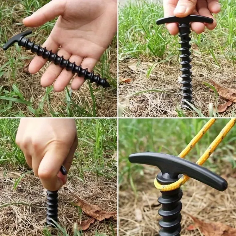 Estacas de anclaje de tornillo, clavijas para tienda de campaña al aire libre, clavos para el suelo, estacas para tienda de senderismo, pines, accesorios para tienda a prueba de viento, 10 Uds. - imagen 2
