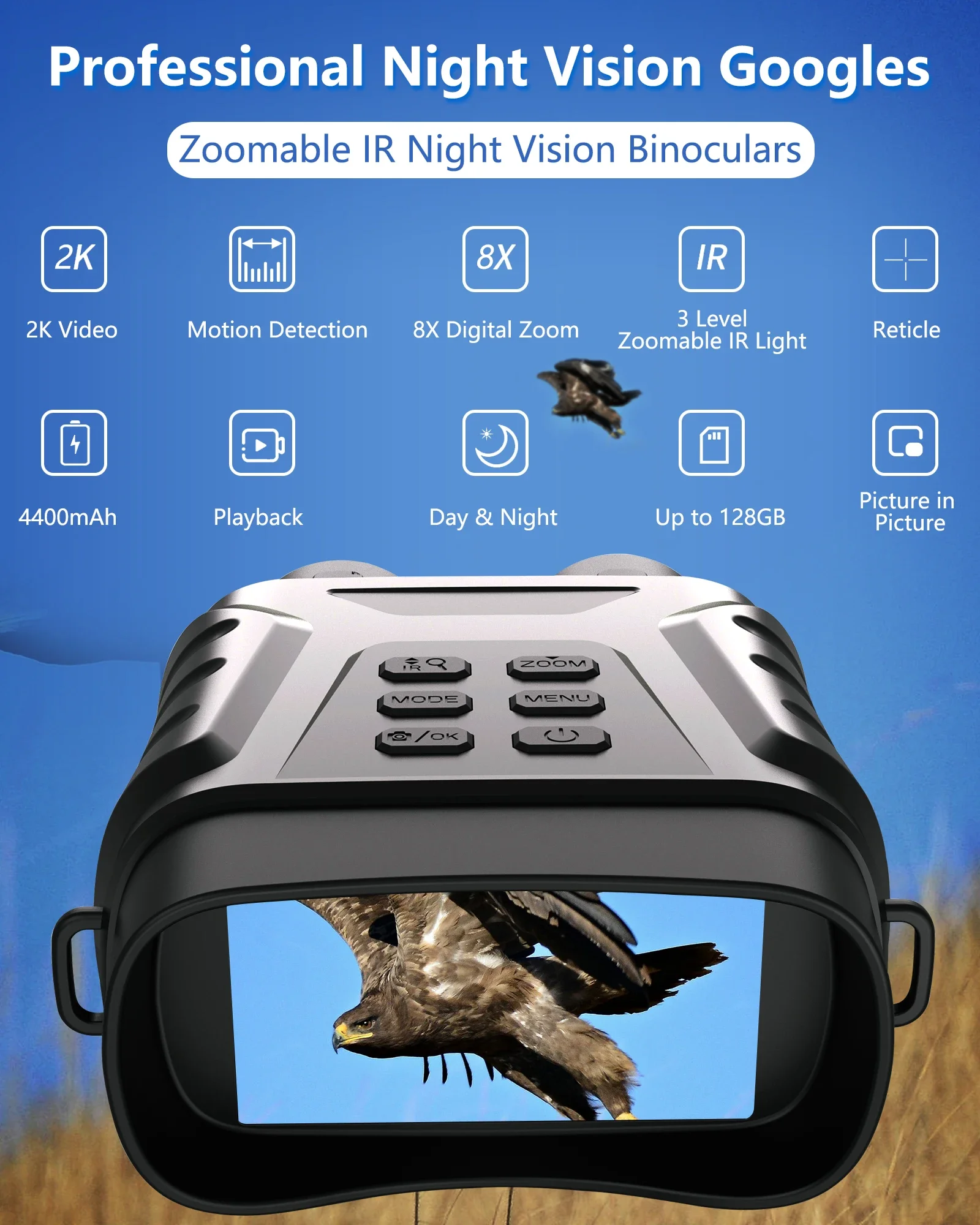 Binocular táctico Digital NV8300, dispositivo de visión nocturna, Zoom 8X, 400M, 4K, HD, infrarrojo, 1080P, telescopio de caza con batería de 4400mAh - imagen 3