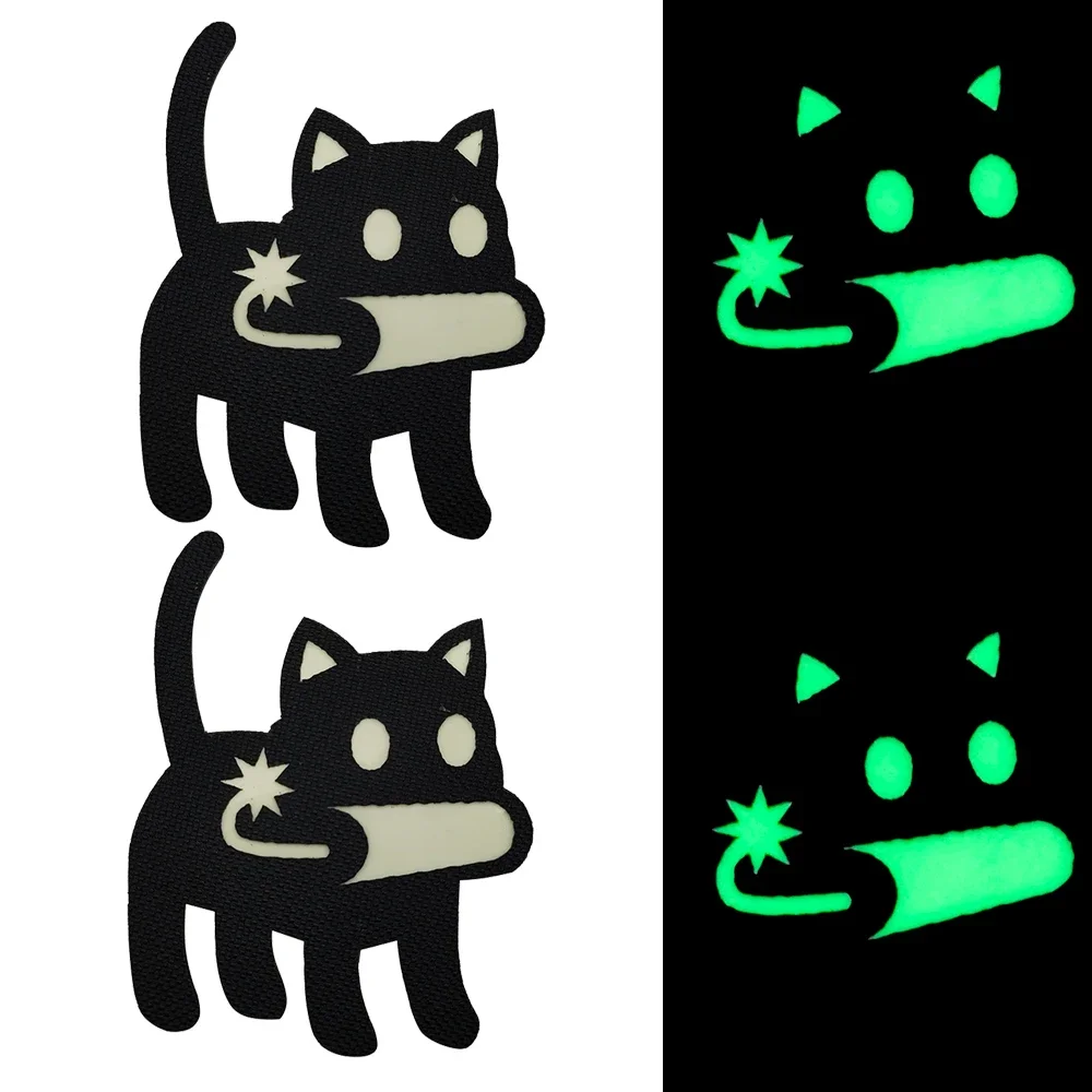 Parches reflectantes de gato con bomba, pegatinas tácticas de animales de dibujos animados bonitos para ropa con gancho y bucle - imagen 3
