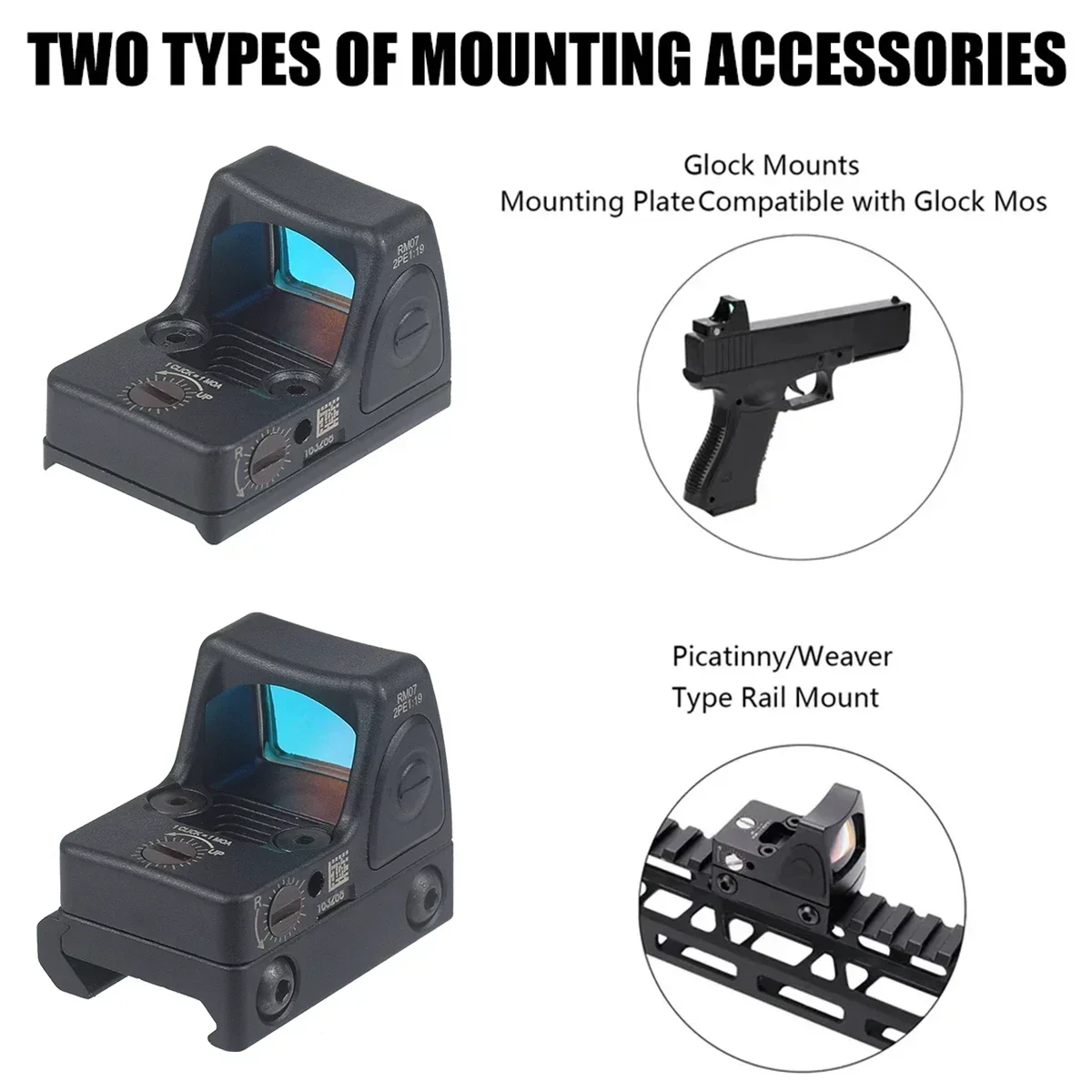 Mira táctica de punto rojo de nailon y Metal, Mini colimador de R-HD ajustable, mira réflex para pistola Airsoft, mira Glock, riel de 20mm - imagen 2