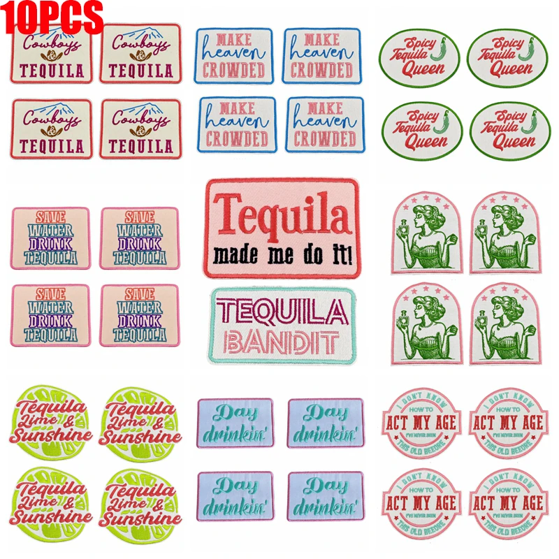 10 unids/lote de parches bordados con logotipo de letras/lema para chaquetas, sombreros, parche de letras de dibujos animados DIY, parches para planchar para insignias de ropa - imagen 2