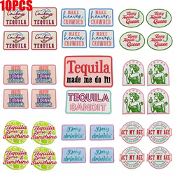 10 unids/lote de parches bordados con logotipo de letras/lema para chaquetas, sombreros, parche de letras de dibujos animados DIY, parches para planchar para insignias de ropa