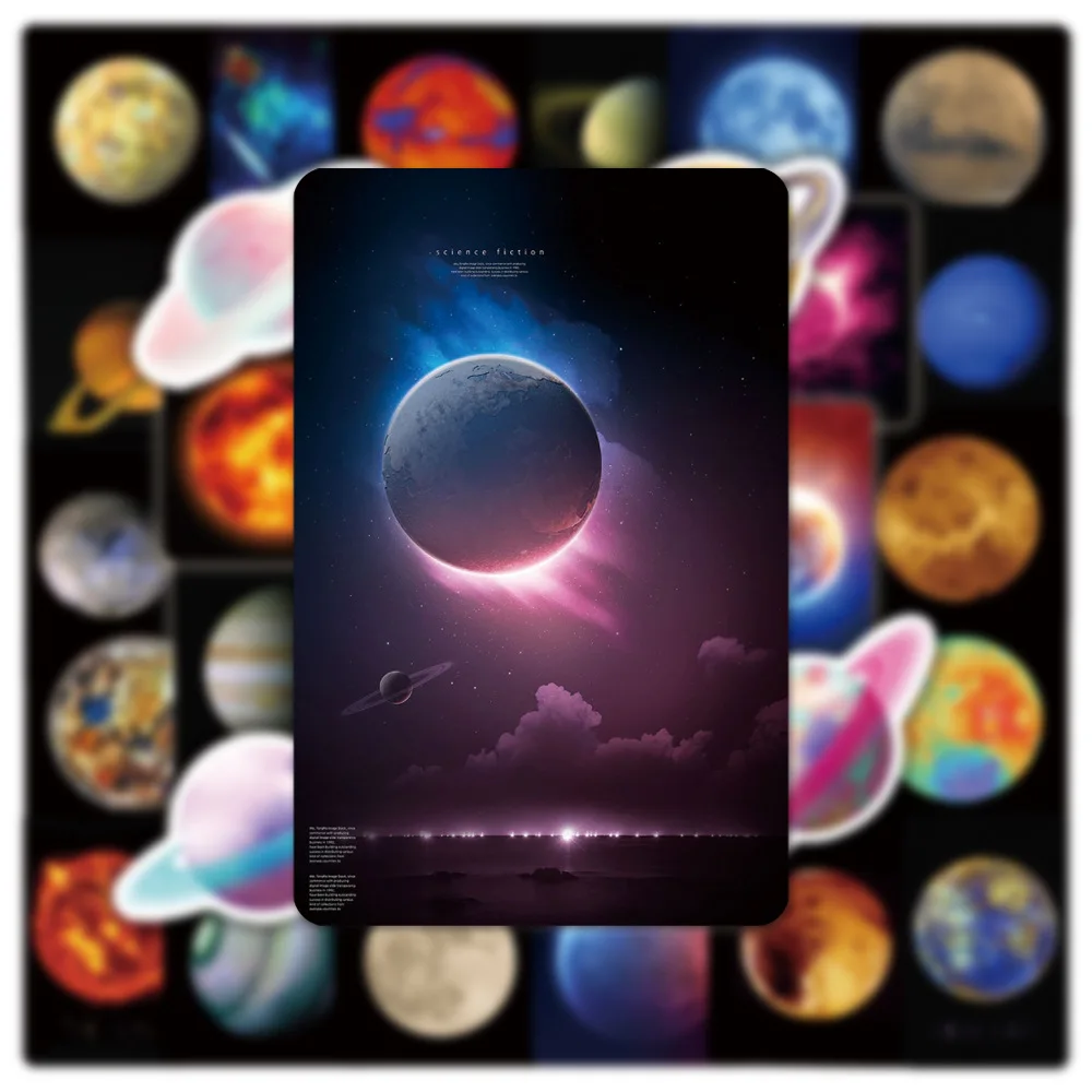 50 Uds. Pegatinas de planetas del universo, papelería para ordenador portátil, álbum de recortes, cuaderno, equipaje, calcomanías de vinilo estéticas del espacio exterior para regalo de niños - imagen 3