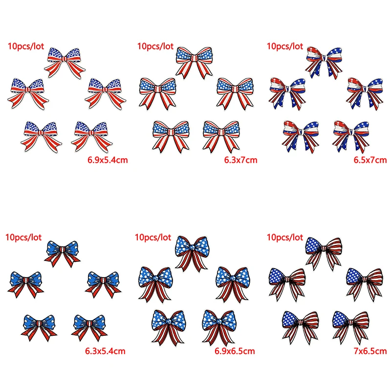 10 unids/lote de parches bordados con lazo de bandera americana para ropa, parches termoadhesivos para planchar en la chaqueta, costura DIY