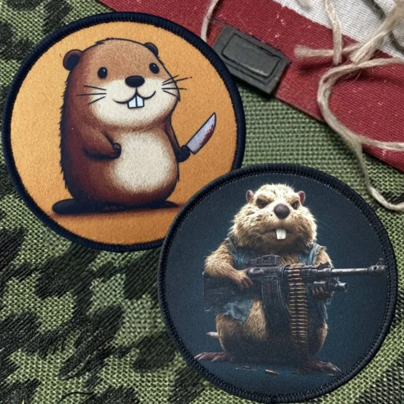 Parche con estampado de guerrero castor para chaleco táctico, insignia de moral con gancho y bucle, pegatina decorativa para mochila, parches para brazalete para ropa - imagen 2
