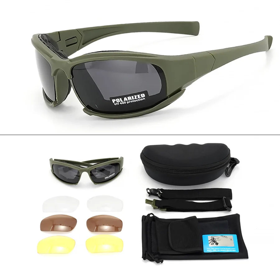 Nuevas gafas tácticas de 4 lentes: gafas de seguridad polarizadas a prueba de viento y polvo para deportes al aire libre (escalada, ciclismo, pesca) - imagen 4