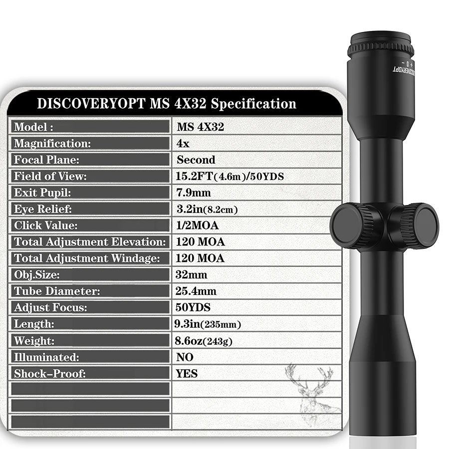 Discovery MS 4X32-mira telescópica con resortes súper antigolpes, mira óptica compacta para caza, carril de francotirador Airsoft, riel de 11/20mm - imagen 3