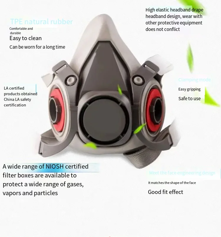 Respirador de máscara de Gas 6200 con gafas, respirador antipolvo, protección facial, máscaras de Gas industriales con filtros ampliamente utilizados - imagen 2