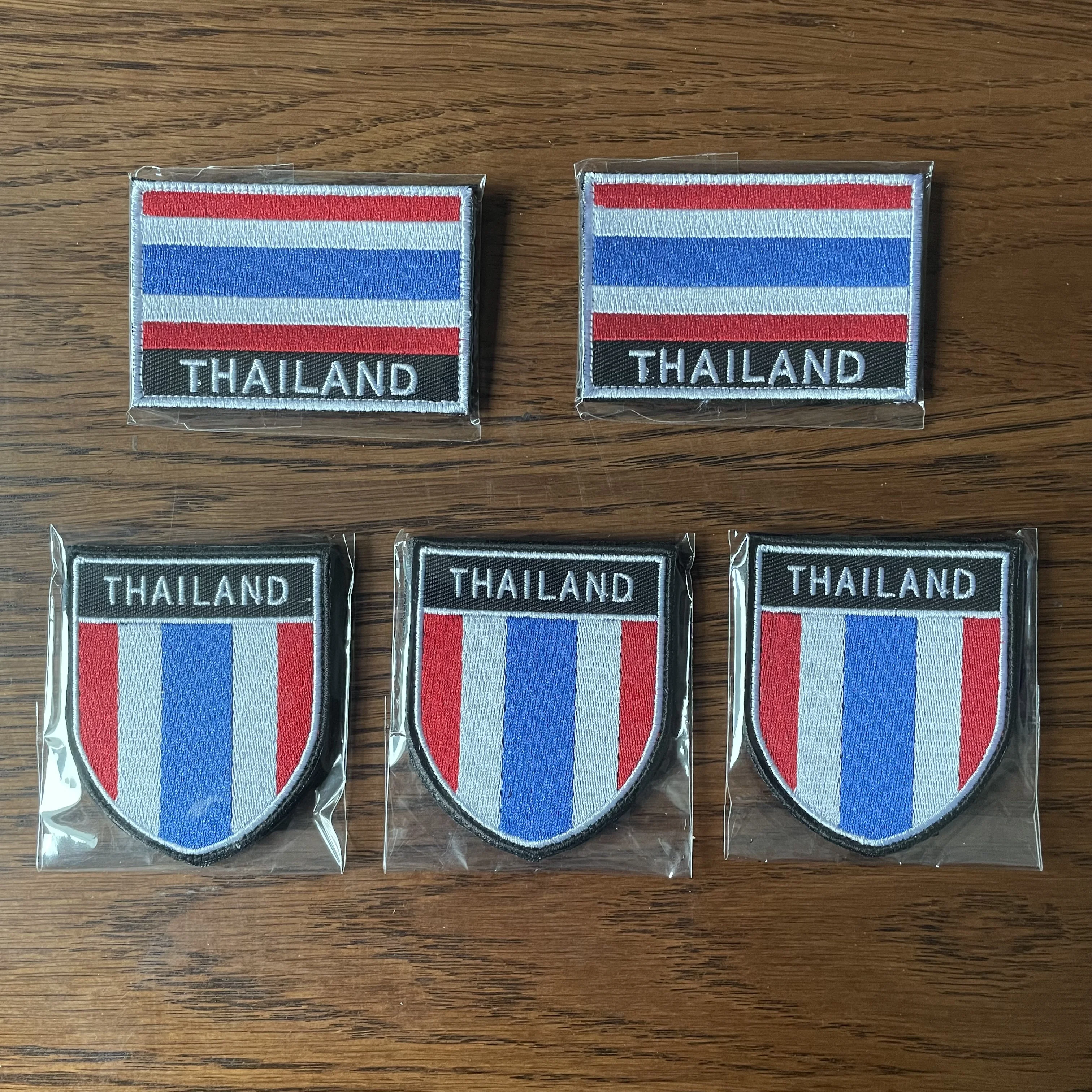 Parches de bandera nacional de Tailandia, bordado, apliques de goma de PVC, brazalete, insignias decorativas para hombros, ropa, chaqueta, gorra
