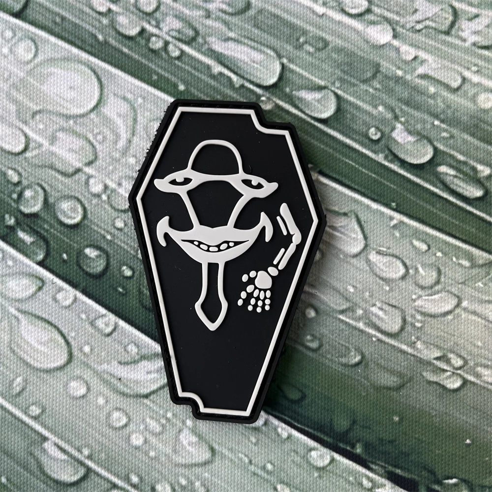 Clear. HOT-réplica de Calavera, parches tácticos de PVC, emblema de moral, recuerdo MORI, insignia de ataúd, pegatina de bucle de gancho de mochila - imagen 4