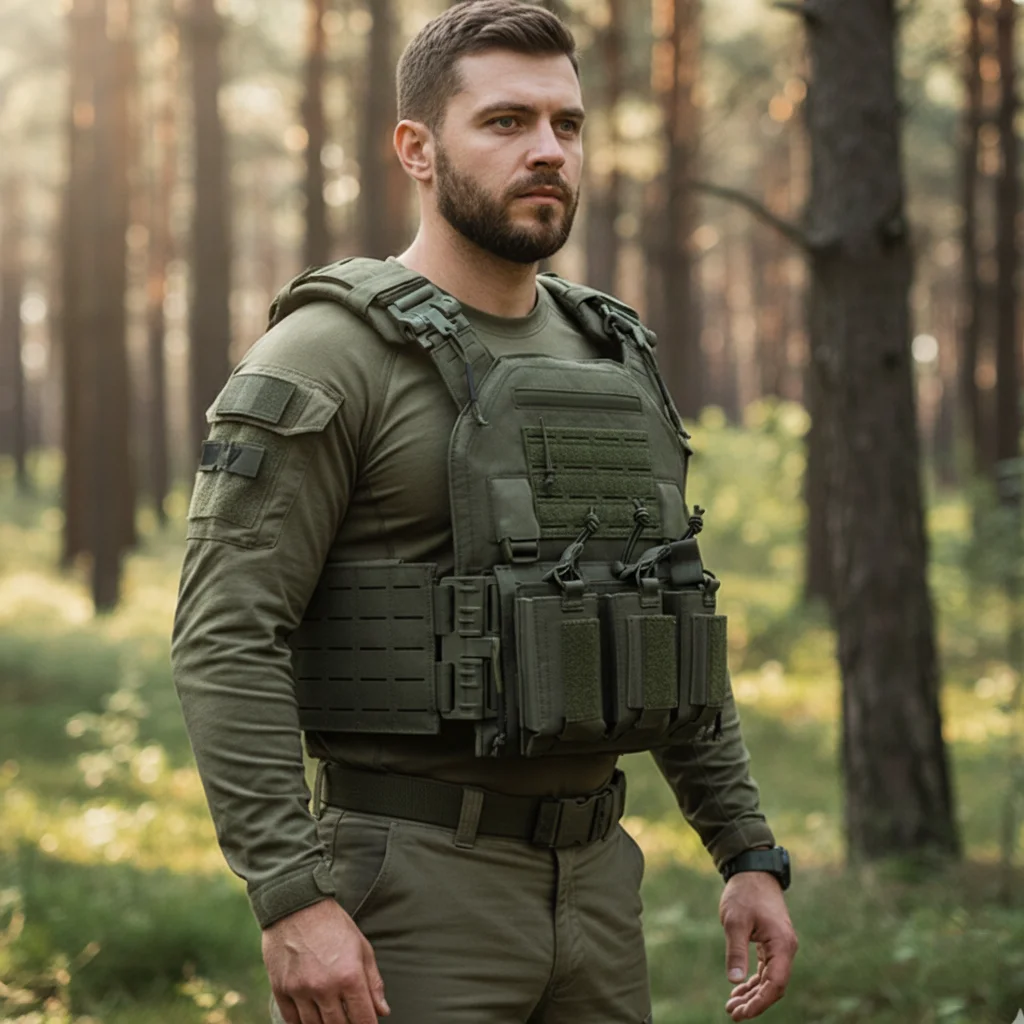 Chaleco táctico, paquete doble de desmontaje rápido, chaleco ligero de equipo negro para exteriores estilo caza al aire libre con corte láser, de alta calidad - imagen 2