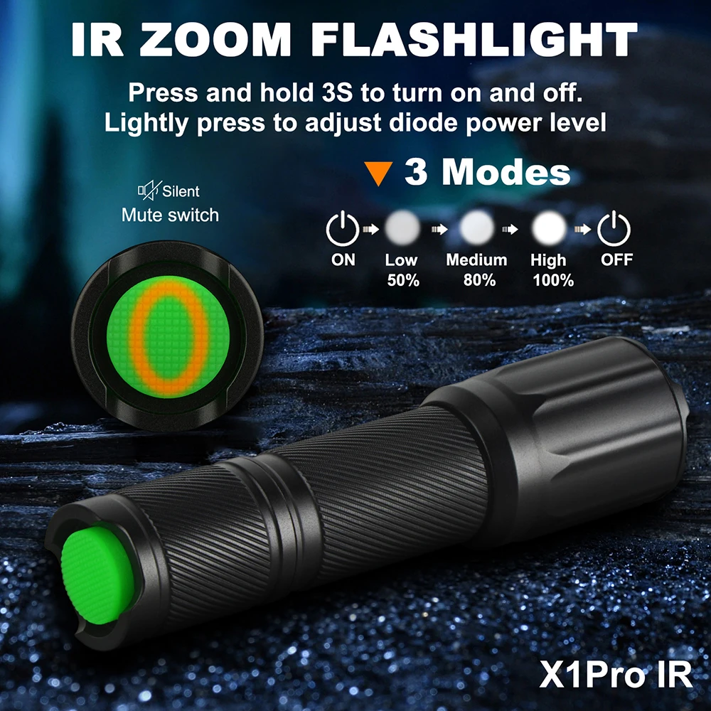 Linterna infrarroja con zoom Vcsel de 850nm/940nm, Enfoque Ajustable, iluminador IR, arma, luz para caza, antorcha LED infrarroja - imagen 3