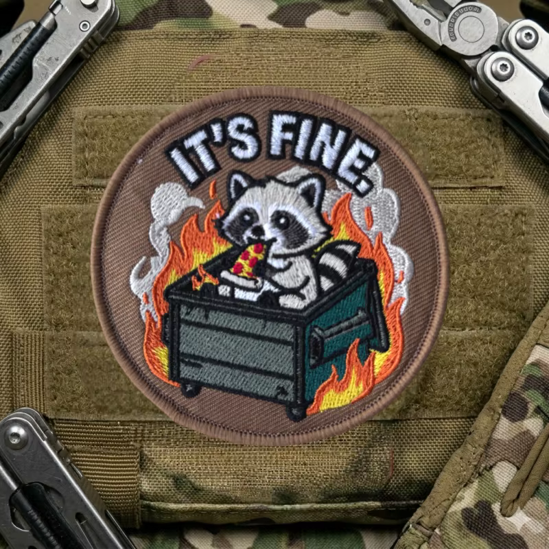 Parche bordado táctico mapache Dumpster Fire con gancho y bucle - imagen 4
