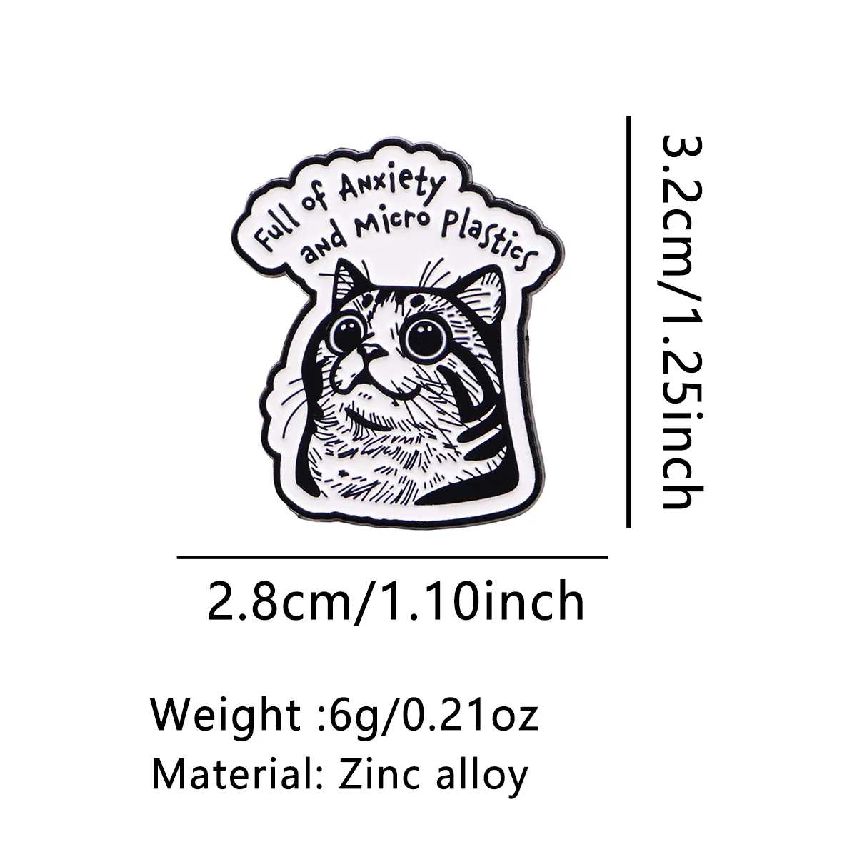 Pin de solapa esmalte gato humorístico – Ansiedad y microplásticos - imagen 5