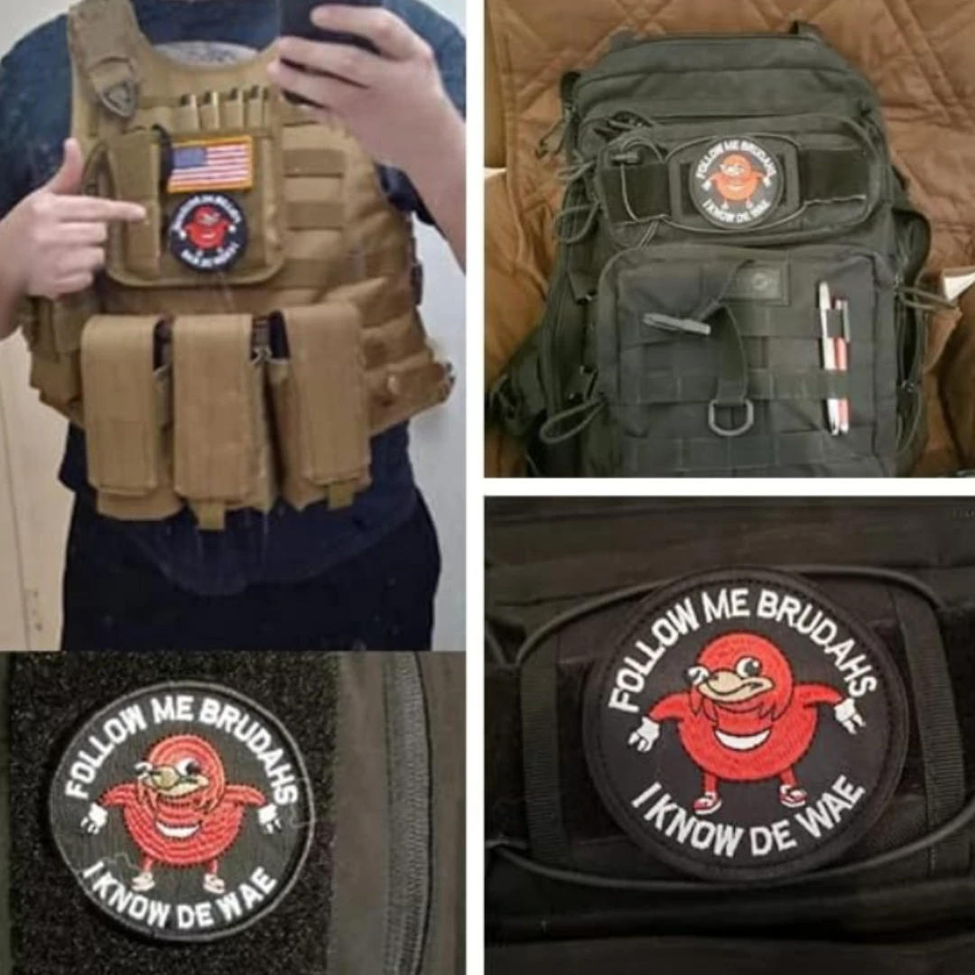parches velcro mochila tácticos de bordados Parche táctico Morton Home-Ugandan Knuckles "Follow me negro divertido Meme Velcros parche aplique gancho y bucle para equipo militar, 1 ud. - imagen 3