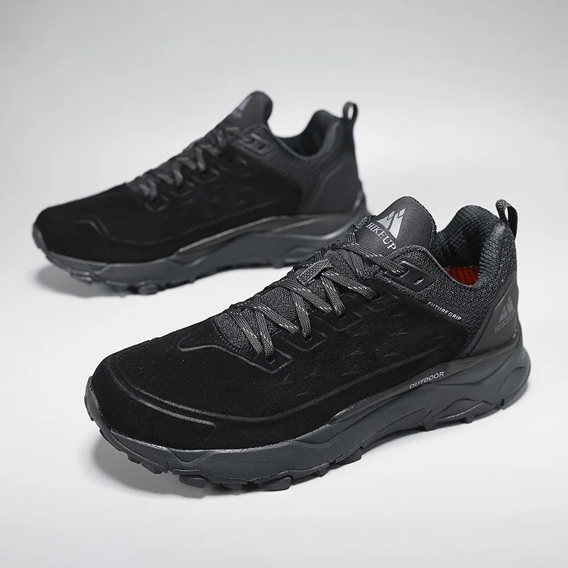 HIKEUP-zapatos de senderismo de cuero genuino para hombre, zapatillas transpirables antideslizantes para deportes al aire libre, Camping, caza, caminar - imagen 5