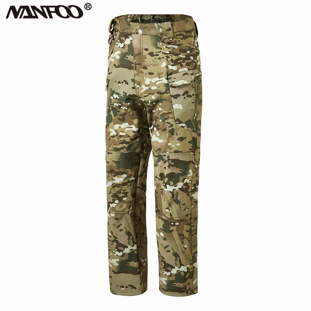 Pantalones térmicos de terciopelo de invierno para hombre, pantalones tácticos de camuflaje elásticos, pantalones completos de esquí y ciclismo a prueba de viento y agua suave
