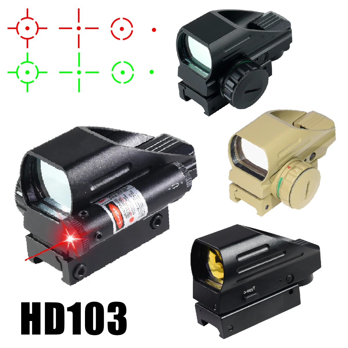 HD103 con láser rojo punto verde mira táctica Airsoft alcance holográfico diseñado punto colimador reflejo caza Rifle alcance