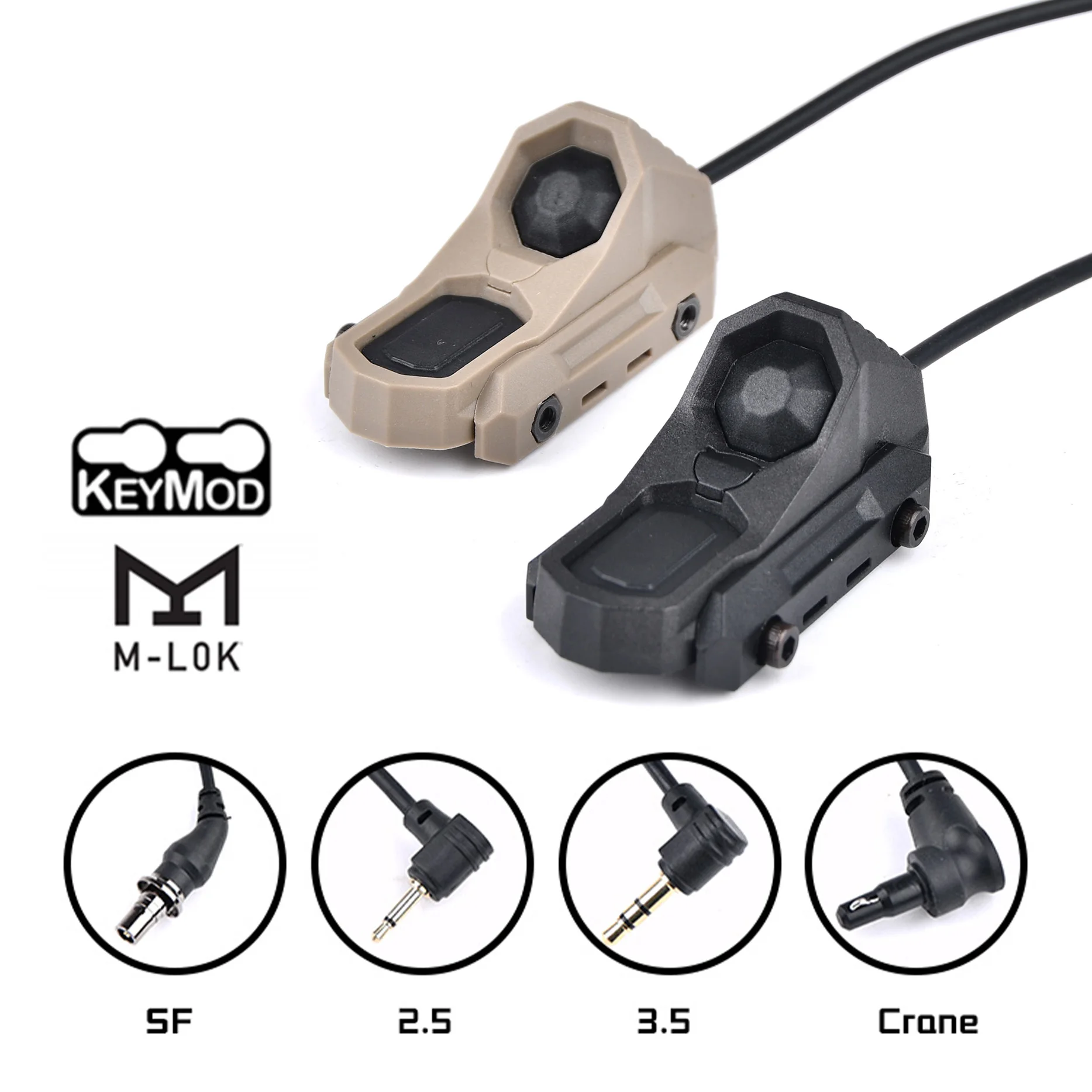 AXON Picatinny Mlok Rail interruptor doble remoto de un solo cable Compatible con linterna de arma SF grúa láser DBALPEQ de 2,5mm
