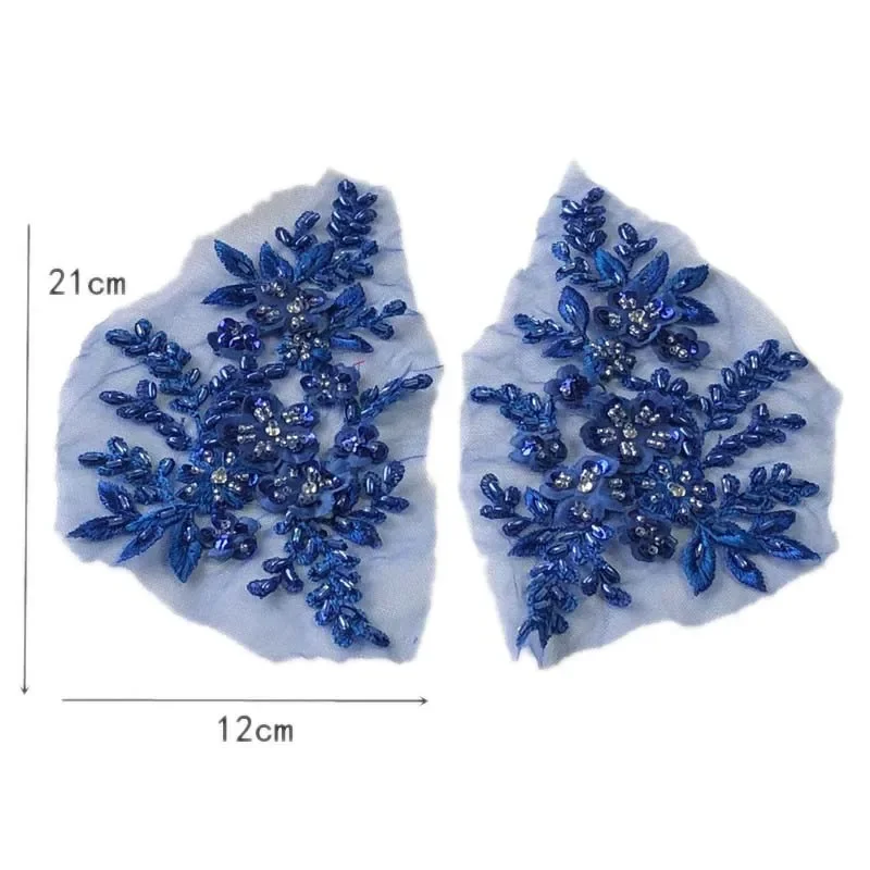 Corpiño de lentejuelas con cuentas, suministros de costura, tela de encaje de flores 3d, bordado, parches para coser para vestidos, boda, 1 par, 21x22CM - imagen 5