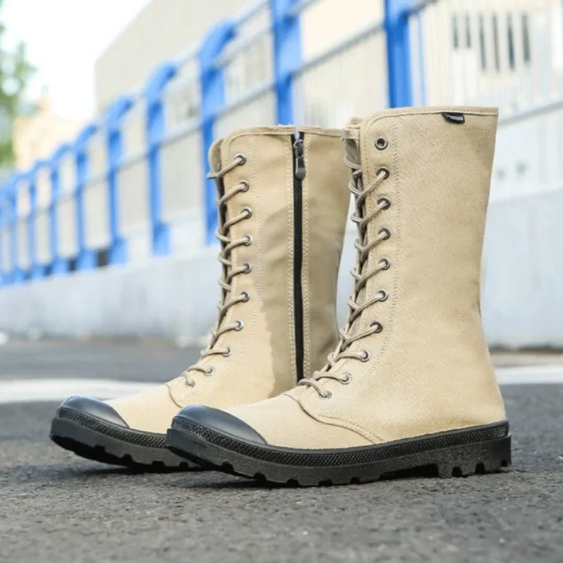 Botas altas para hombre, Botas de lona informales a la moda, Botas de senderismo antideslizantes para exteriores para hombre, botines informales con cordones, Botas Masculina - imagen 4