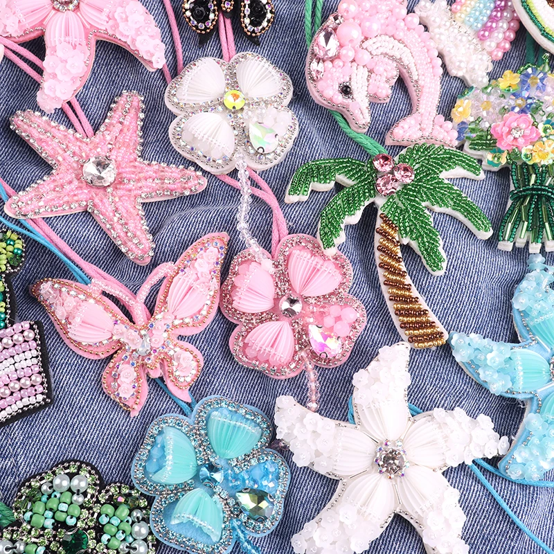 Parche de abalorios con cuentas, trébol, palmera, colgante hecho a mano, colgante para bolso, colgante de diamantes de imitación, bolsa, cuerda, decoración colgante, regalos - imagen 2