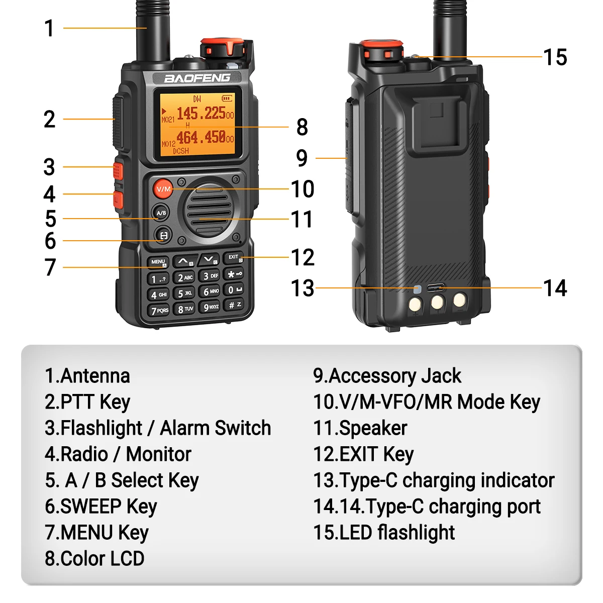 Baofeng-walkie-talkie piezas, Radio bidireccional de largo alcance, multibanda, frecuencia de copia inalámbrica, 999 canales, NOAA, DTMF, alta potencia, tipo c, 2 UV-K6 - imagen 5