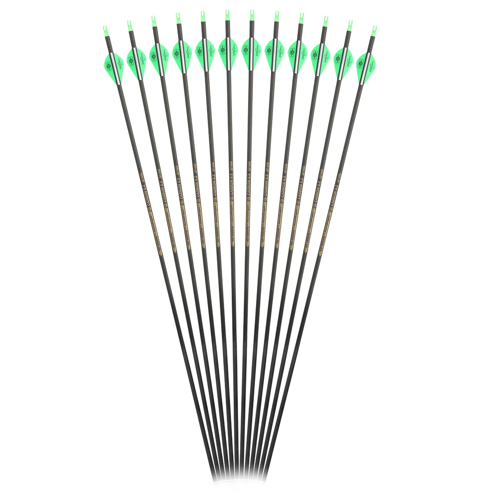 Tiro con arco flechas de carbono puro columna vertebral 400/500/600/ID6.2mm 30 pulgadas 2 "paletas sin puntas arco compuesto recurvo tiro caza 6/12 Uds - imagen 5