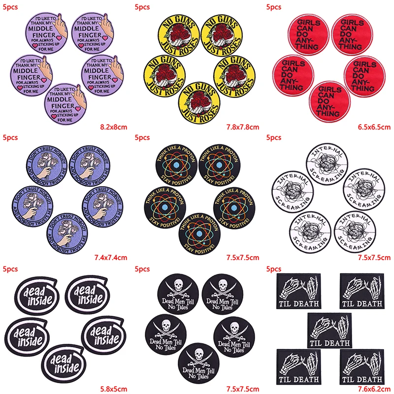 5 unids/lote de parches termoadhesivos bordados con letras de flores para ropa, parche de animales Punk para decoración de pegatinas de ropa