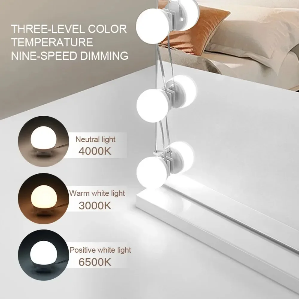 Bombillas de espejo de maquillaje LED profesionales, espejo de retroiluminación, mesa regulable USB, lámpara de escritorio de maquillaje, luz de tocador de Hollywood de 3 colores - imagen 4