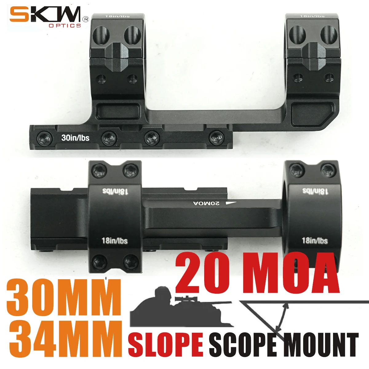 SKWoptics AR15 Anillos de alcance de montaje en pendiente para alcance óptico, rieles Picatinny, 34 mm, 30 mm; 1913, - imagen 2