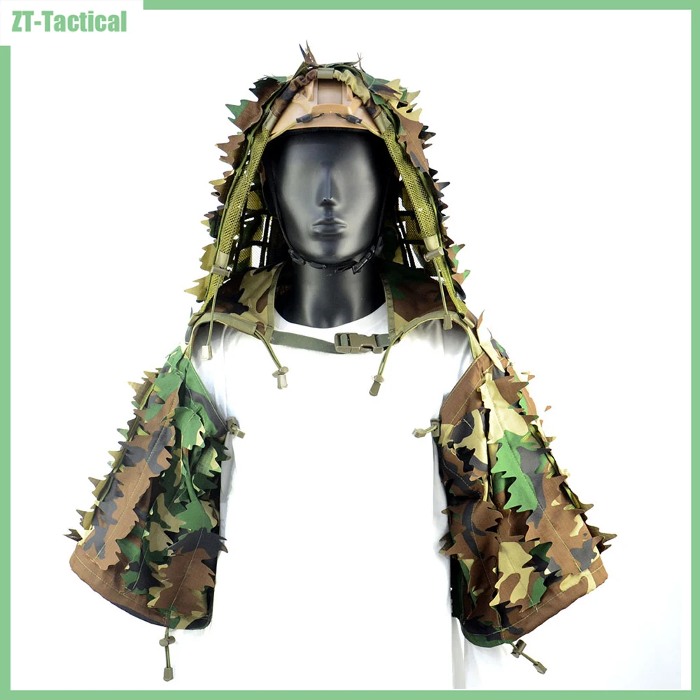Capucha Ghillie de francotirador transpirable con hojas 3D cortadas con láser, traje Ghillie ligero, capucha Viper para Airsoft, caza