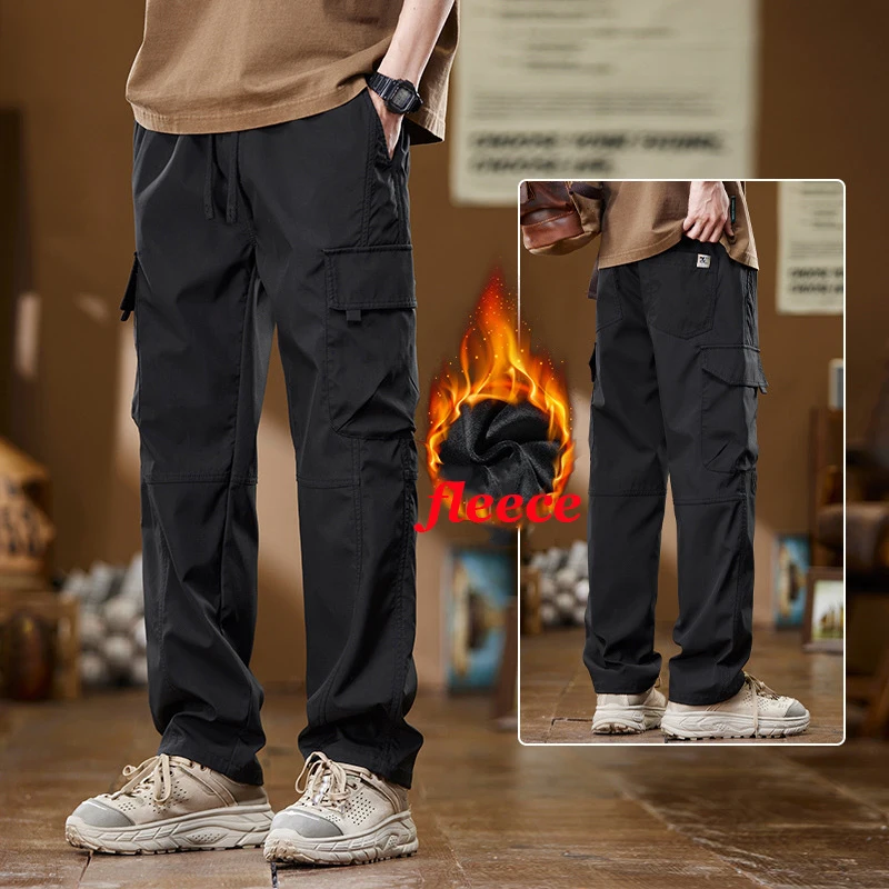 Nuevos pantalones Cargo de lana para hombre, pantalones informales con múltiples bolsillos, pantalones de trabajo resistentes al desgaste, pantalones de chándal para deportes al aire libre de otoño e invierno, 1/2 Uds. - imagen 2